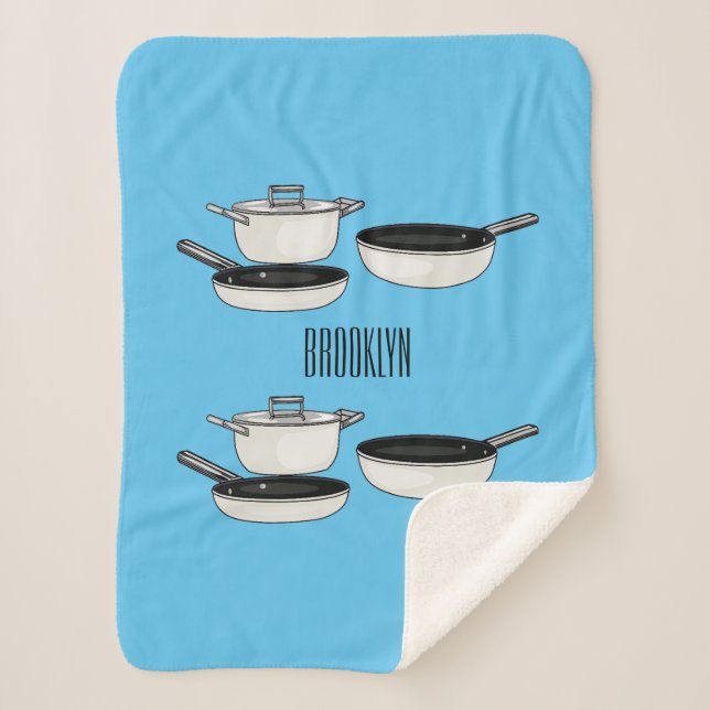 Cookware sets cartoon illustration sherpa blanket (Front)