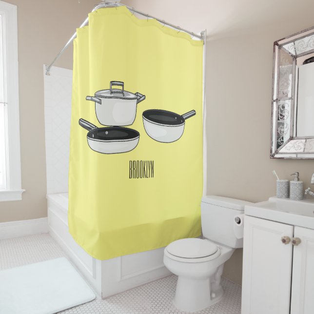 Cookware sets cartoon illustration shower curtain (In Situ)