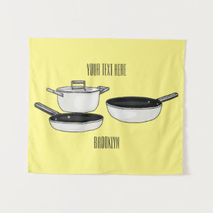 Cookware sets cartoon illustration tapestry