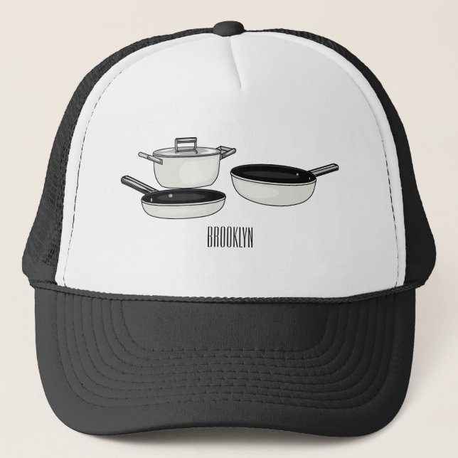 Cookware sets cartoon illustration trucker hat (Front)