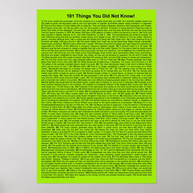 Cool 101 Things You Did Not Know (Lime Neon) Poster (Front)