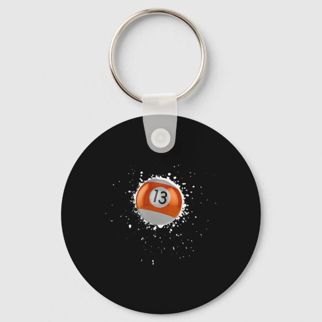 Cool 13-ball Thirteen Pool Billiards Paint Splatte Keychain (Front)