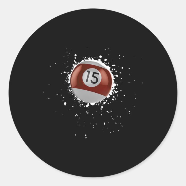 Cool 15-ball Fifteen Pool Billiards Paint Splatter Classic Round Sticker (Front)