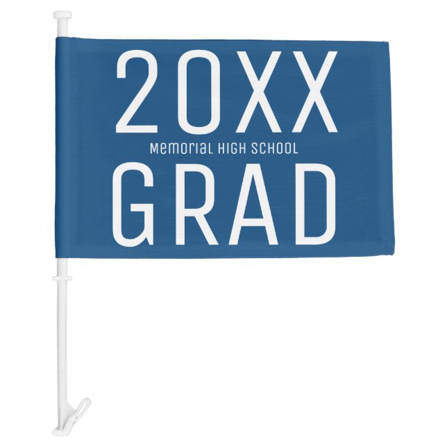 Cool 2025 Grad and School Name Blue Graduation Car Flag (Front)