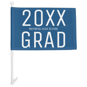 Cool 2026 Grad and School Name Blue Graduation Car Flag