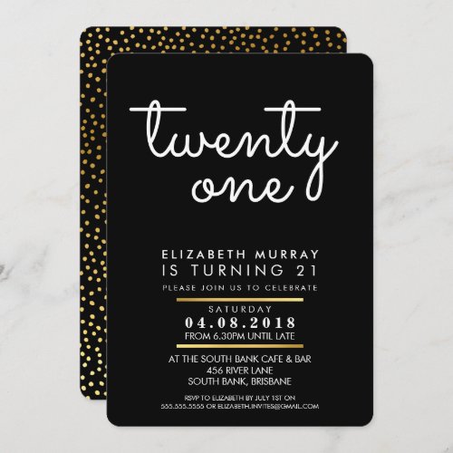 COOL 21st birthday party INVITE black and white