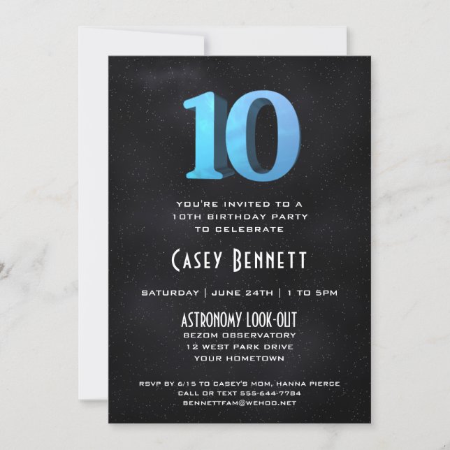 Cool 3D on Black 10th Birthday Party Invitation (Front)