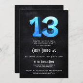 Cool 3D on Black 13th Birthday Party Invitation (Front/Back)