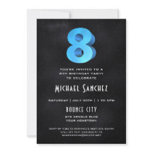 Cool 3D on Black 8th Birthday Party Invitation