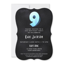 Cool 3D on Black 9th Birthday Party Invitation