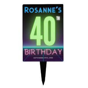 Cool 40th Birthday Glowing Neon Sign Custom Cake Topper
