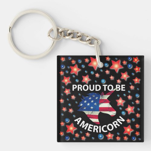 Cool 4th of July red white and blue Americorn Keychain