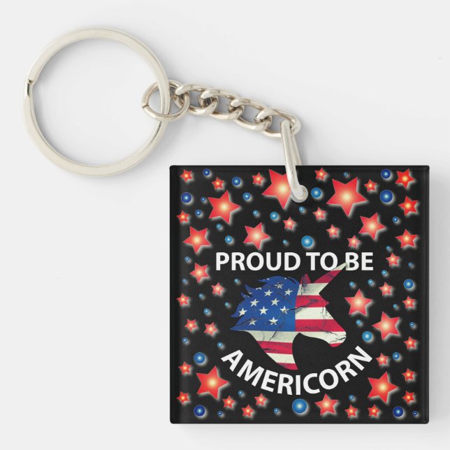 Cool 4th of July red, white and blue Americorn Keychain (Front)