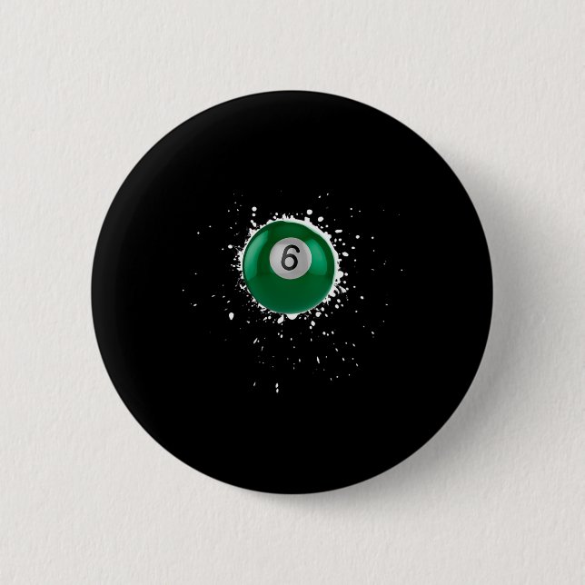 Cool 6-ball Six Pool Billiards Paint Splatter Bill Button (Front)