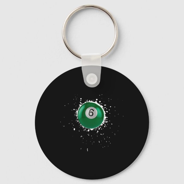 Cool 6-ball Six Pool Billiards Paint Splatter Bill Keychain (Front)