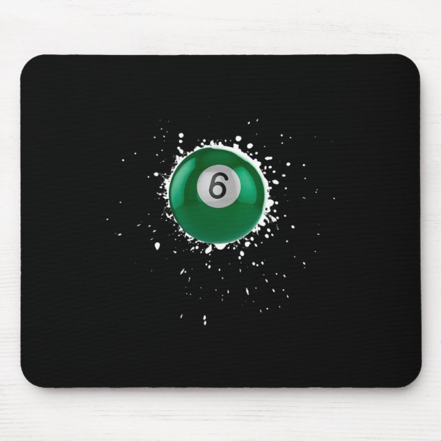 Cool 6-ball Six Pool Billiards Paint Splatter Bill Mouse Pad (Front)