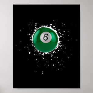 Cool 6-ball Six Pool Billiards Paint Splatter Bill Poster