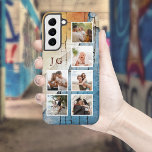 Cool 6-Photos w/Monogram on Urban Grunge BG<br><div class="desc">Unique design featuring six square photo templates and two-initial monogram text fields on shabby,  torn urban grunge blue and rust textured background.</div>