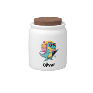 Cool 80s Aesthetic Trex Dinosaur with Sunglasses Candy Jar
