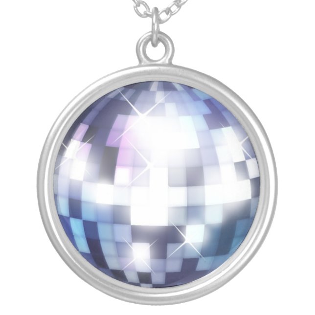 Cool 80s Disco Ball Silver Plated Necklace (Front)