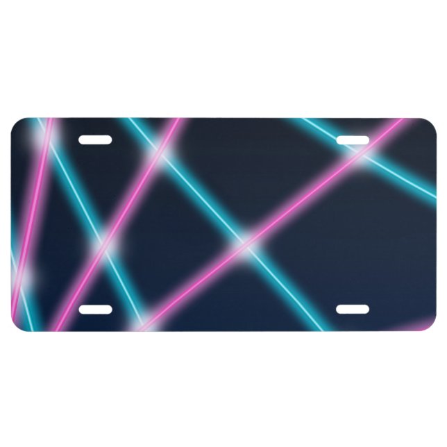 Cool 80s Laser Light Show Background Retro Neon License Plate (Front)