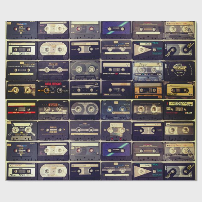Cool 80s vintage cassette wrapping paper (Flat)