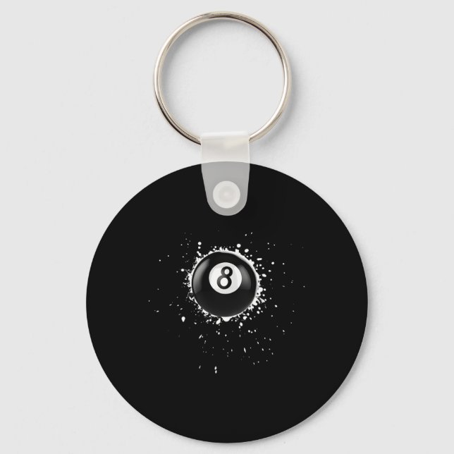 Cool 8-ball Eight Pool Billiards Paint Splatter Ei Keychain (Front)