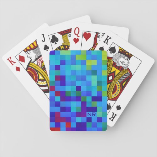   Cool 8_bit Pixel Pattern Geeky Blue Red Monogram Playing Cards