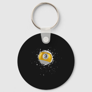 Cool 9-ball Nine Pool Billiards Paint Splatter Bil Keychain