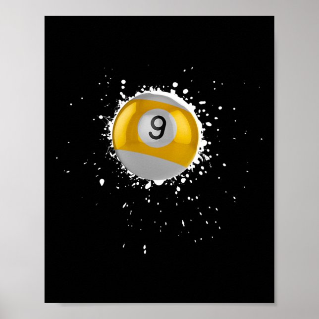 Cool 9-ball Nine Pool Billiards Paint Splatter Bil Poster (Front)