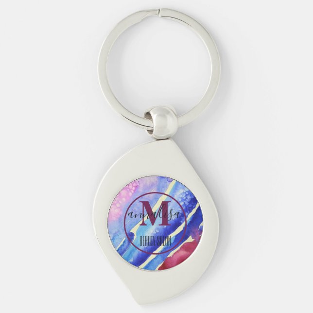 Cool Abstract Art Blue Purple Pink Magenta Keychain (Front)