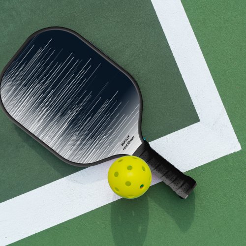 Cool Abstract Black White Lines Custom Text Name Pickleball Paddle