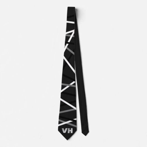 Cool Abstract Black White Striped Guitar Initials Neck Tie