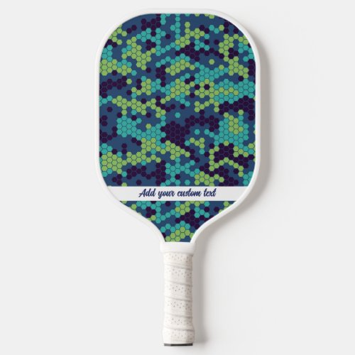 Cool Abstract Blue Honeycomb Pattern Custom Text  Pickleball Paddle