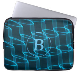 Cool Abstract Blue Neon Waves Monogram Laptop Sleeve