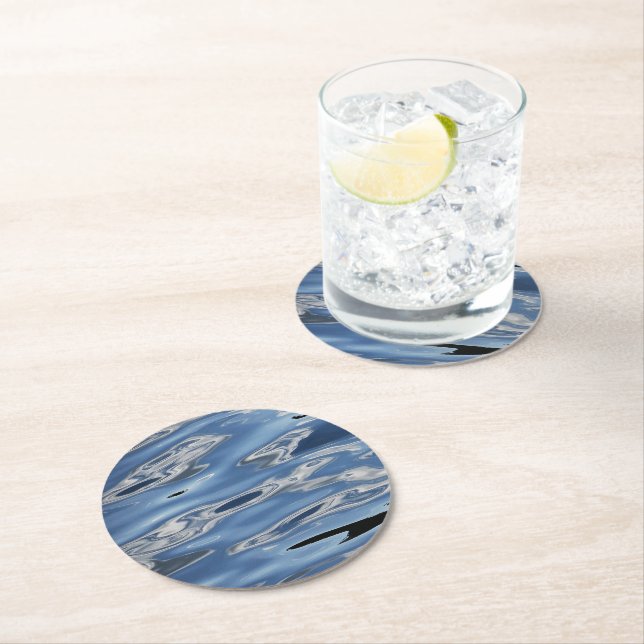 Cool abstract blue pattern round paper coaster (Insitu)