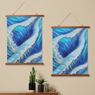 Cool Abstract Blue Waves Hanging Tapestry