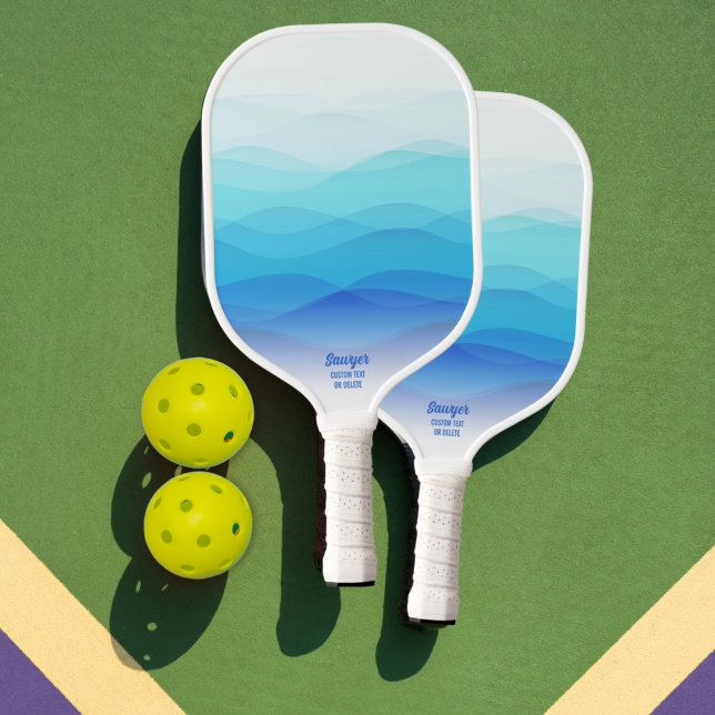 Cool Abstract Blue Waves Personalized  Pickleball Paddle (Creator Uploaded)