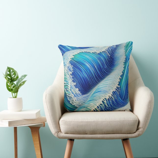 Cool Abstract Blue Waves Throw Pillow (Chair)