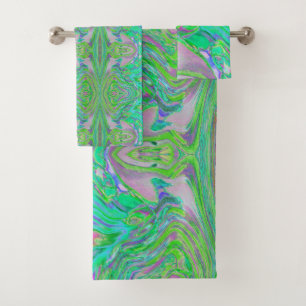 Cool Abstract Chartreuse and Blue Groovy Retro Bath Towel Set
