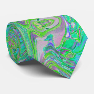 Cool Abstract Chartreuse and Blue Groovy Retro Neck Tie