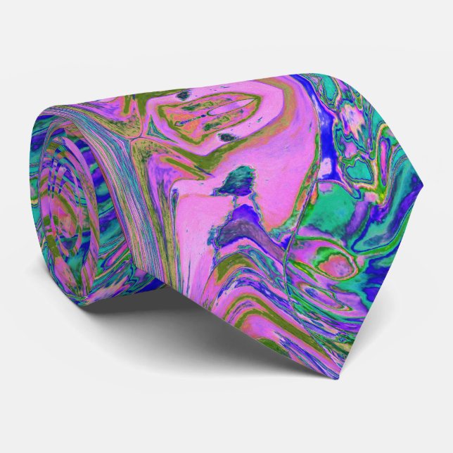 Cool Abstract Chartreuse and Hot Pink Groovy Retro Neck Tie (Rolled)