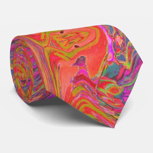 Cool Abstract Chartreuse and Red Groovy Retro Neck Tie
