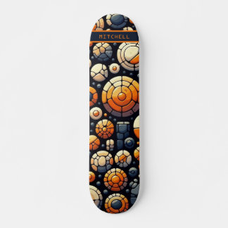 Cool Abstract Circles Navy Orange Skateboard