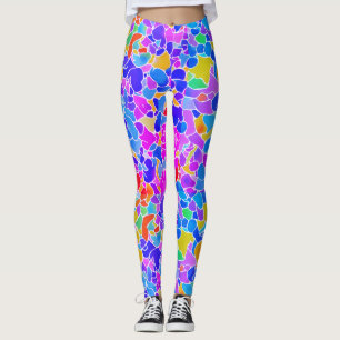 Cool Abstract Colorful Neon Pink Geometric Mosaic Leggings