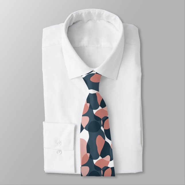 Cool Abstract Dark Gray and Salmon Pattern Neck Tie (Tied)