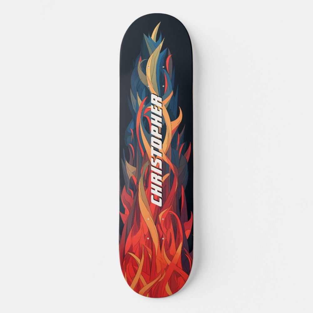 Cool Abstract Fire Flame Orange Blue Skateboard