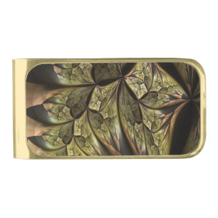 Cool Abstract Fractal Design Gold Finish Money Clip