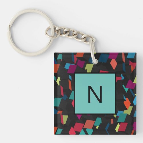 Cool Abstract Geometric Cube Pattern Monogram Keychain