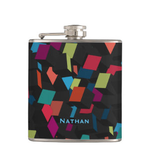Cool Abstract Geometric Cube Pattern Personalised Flask